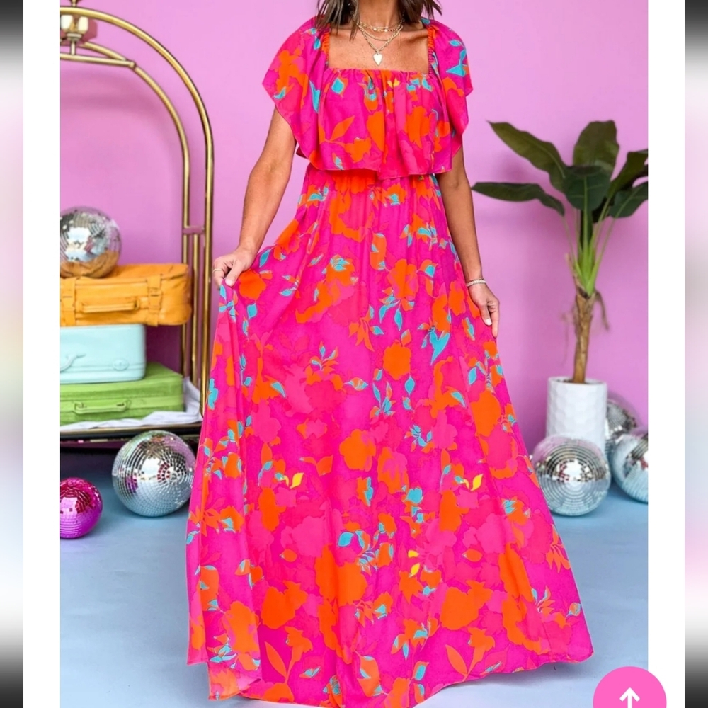 Sugarlips Pink and Orange Floral Maxi Dress